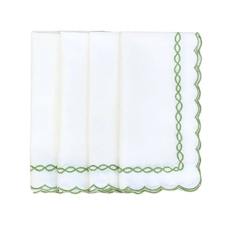 Green Scalloped Napkins - Embroidered