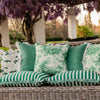 Ruffle Stripe Cushion Cover - Green Linen with Cream