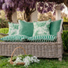 Ruffle Stripe Cushion Cover - Green Linen with Cream