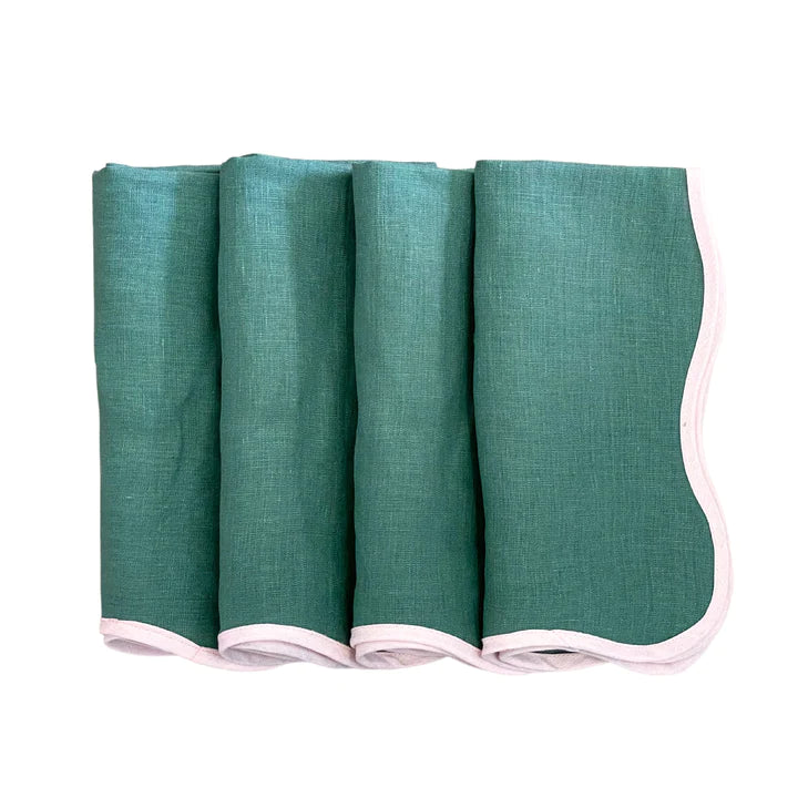 Scalloped Napkin Set - Green & Pale Pink