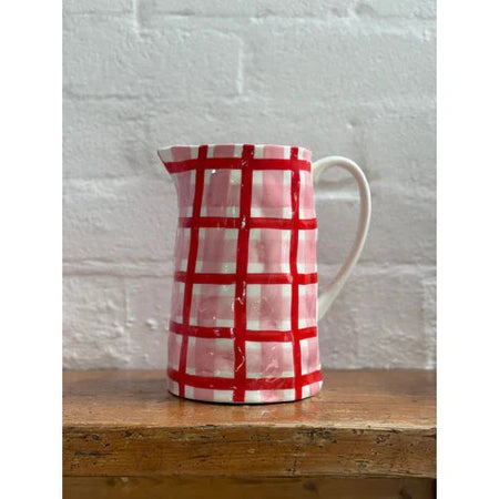 Hand-Painted Porcelain Jug - Pink & Red Gingham