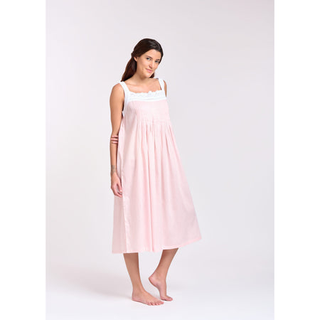 Cotton Voile Nightdress - Pink Gingham Pin Tuck