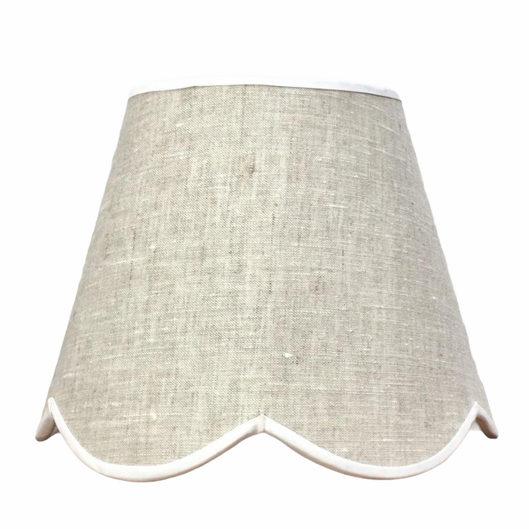 Scalloped Lampshade - Natural Linen with Trim FLOORSTOCK SET OF TWO