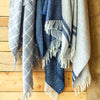 Pre-Order Bespoke Fishbone Throw Rug - Grey with Navy Stripe