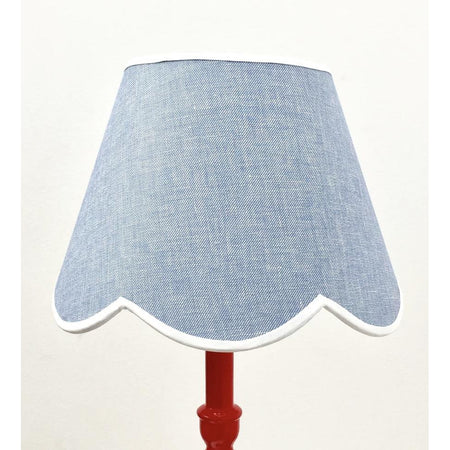 Scalloped Lampshade - Blue Linen with Trim