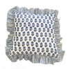 Blue Fleurs & Stripe - Frilled Cushion Cover