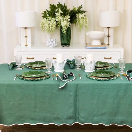 Scalloped Tablecloth - Green & Pale Pink