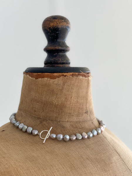 Freshwater Baroque Grey Pearl Necklace - Silver