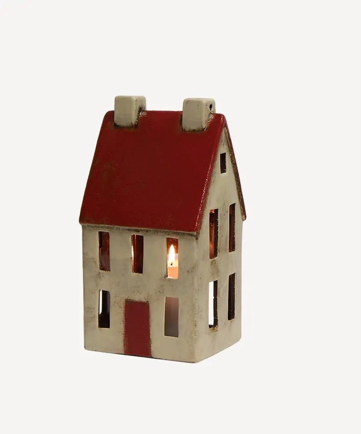 Tealight Chalet - Red & White Tall
