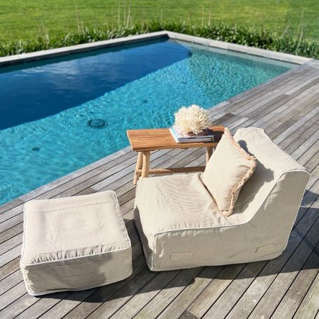 Outdoor Chair & Ottoman - Beige Stripe