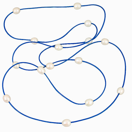 Freshwater Pearl and Leather Strand - Cobalt