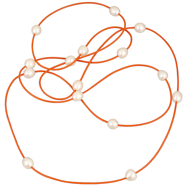 Freshwater Pearl and Leather Strand - Orange