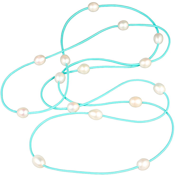 Freshwater Pearl and Leather Strand - Turquoise