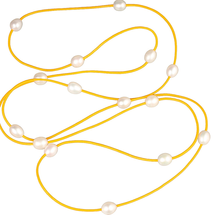 Freshwater Pearl and Leather Strand - Yellow
