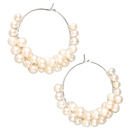 Pearl Cluster Hoop - Silver