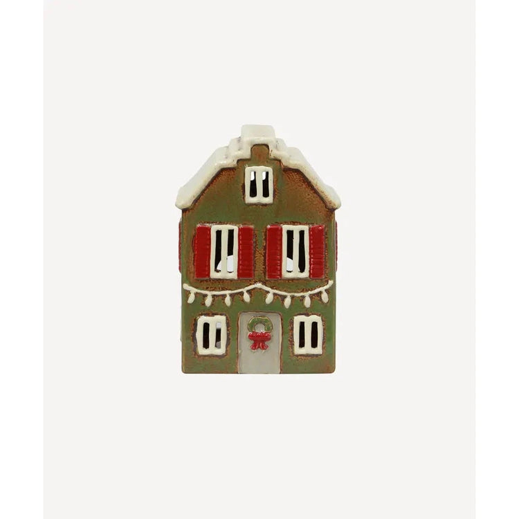 Tealight House - Christmas Green with Shutters