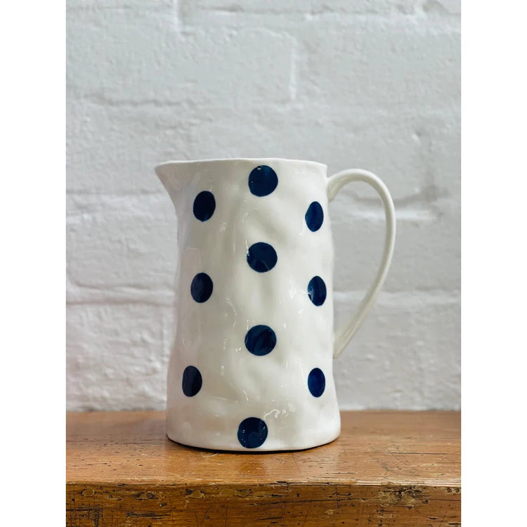 Hand-Painted Porcelain Jug - Navy Spot