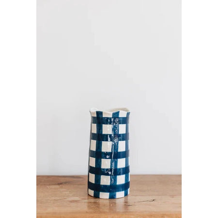 Hand-Painted Porcelain Vase - Navy Gingham