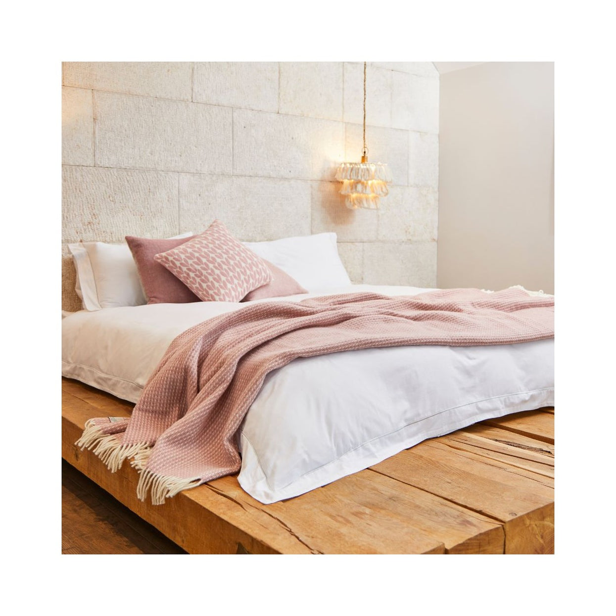 PreOrder Bespoke Throw Rug Bedspread Waffle Dusty Pink Farmgate