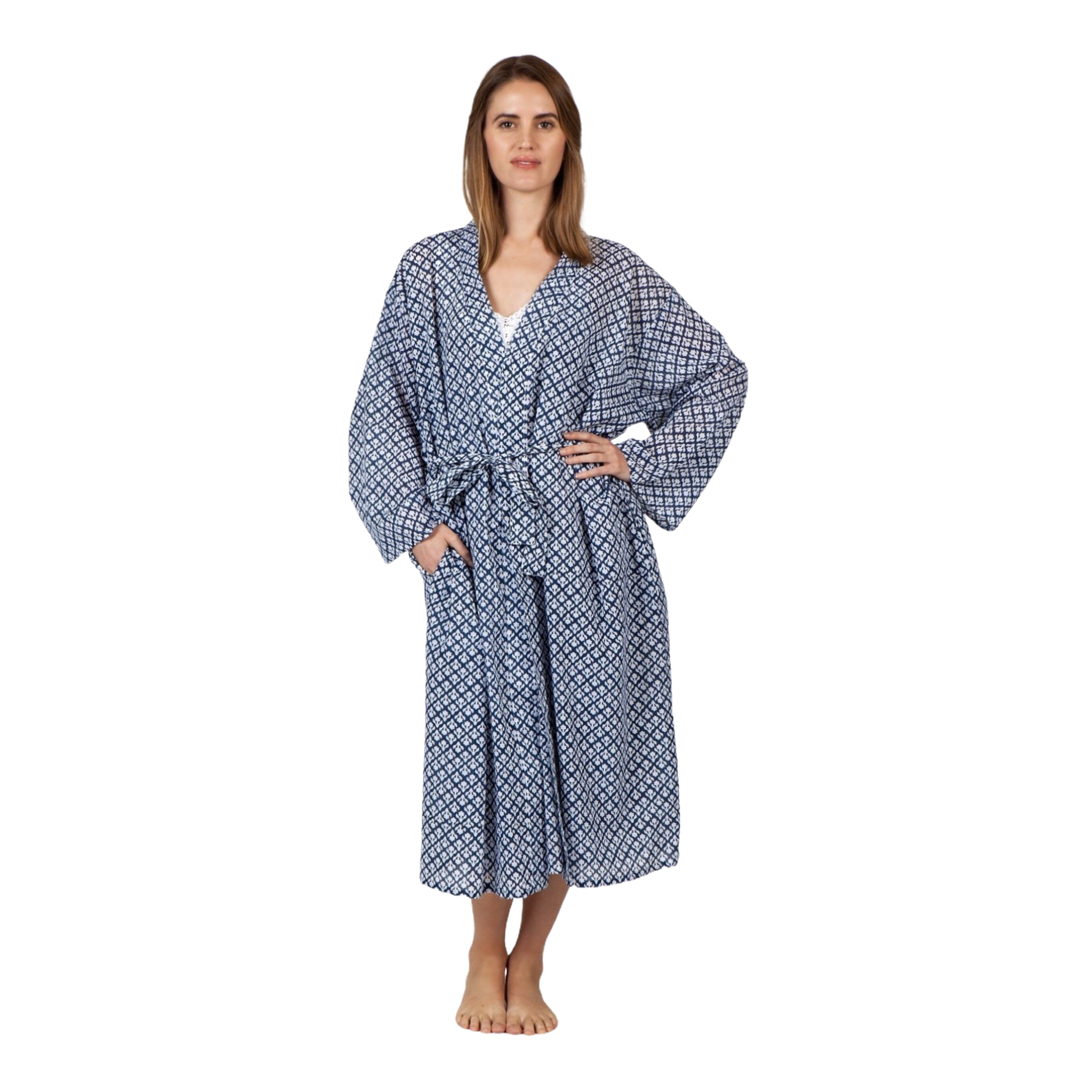 Twine Robe Sleepwear Robe - Navy and White – Farmgate and Twine