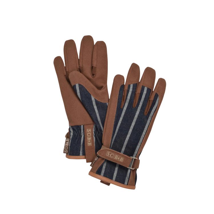 Gardening Gloves - Navy Ticking Stripe