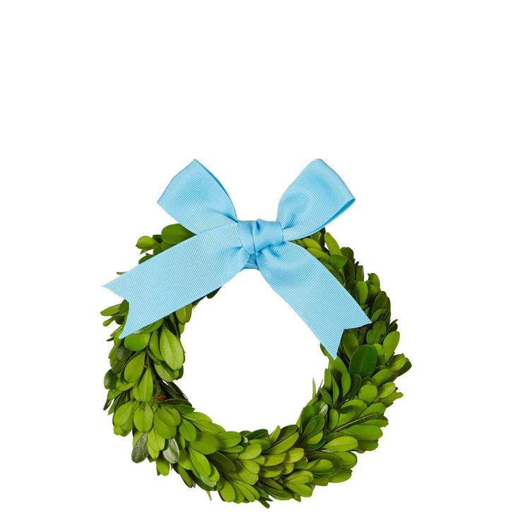 Boxwood Wreath ~ Mini Blue Bow