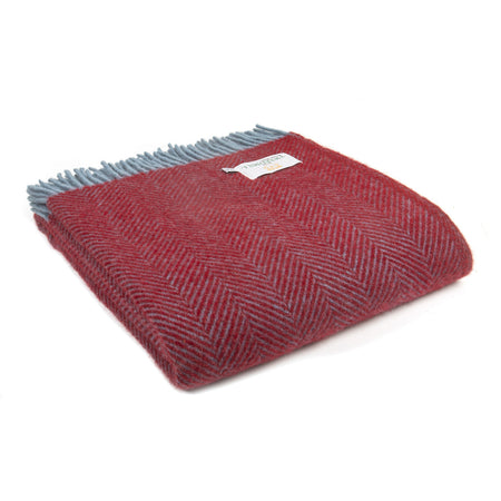 Throw Rug Herringbone - Strawberry & Petrol Blue