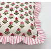 Pink Fleurs & Stripe - Frilled Cushion Cover