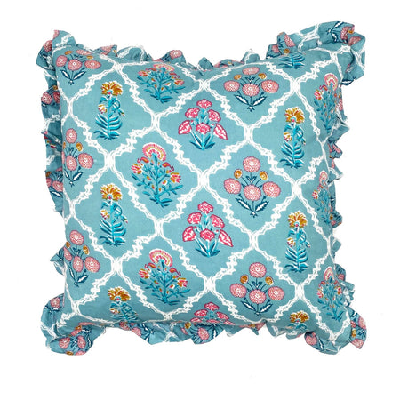 Aqua & Fleurs - Frilled Cushion Cover