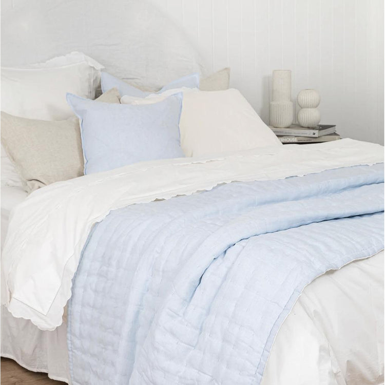 Quilted Throw - Blue & White Linen